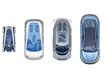 В гамму электропрототипов входит двухместный сверхкомпактный автомобиль Twizy Z.E., небольшое купе Zoe Z.E., а также электрические версии фургончика Kangoo и седана Fluence. 